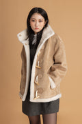 Fake fur reversible high neck coat